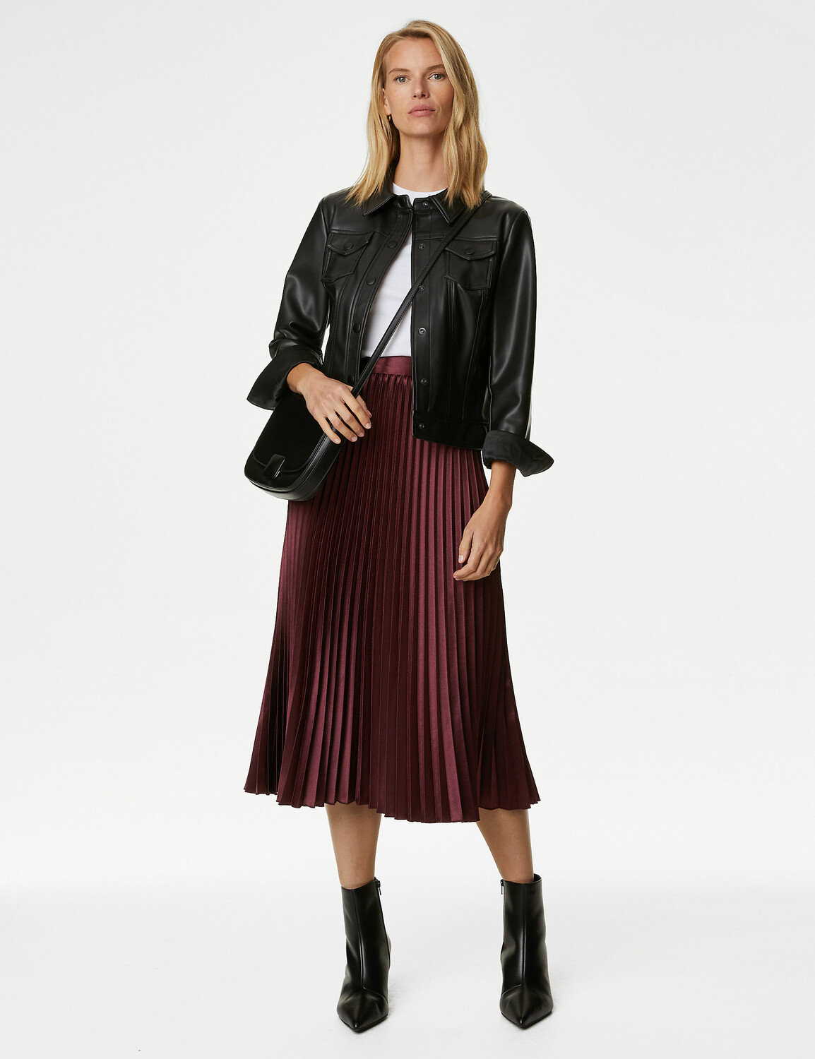 

Атласная юбка мидакси со складками Marks & Spencer, бордовый