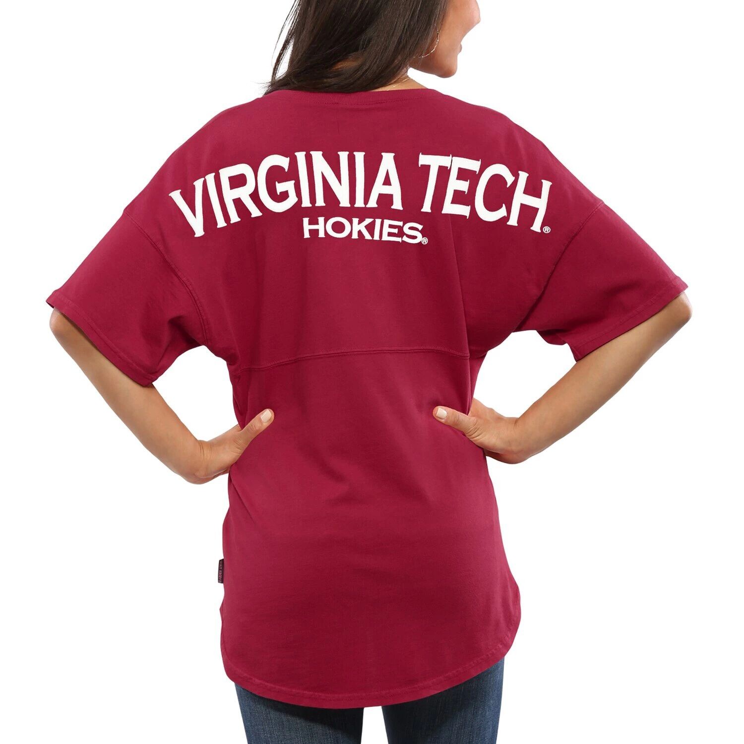 

Женская темно-бордовая футболка оверсайз из джерси Virginia Tech Hokies Spirit