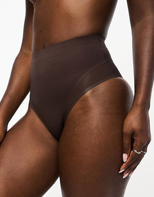 

Коричневые трусы с завышенной талией и сеткой ASOS DESIGN Contouring средней длины