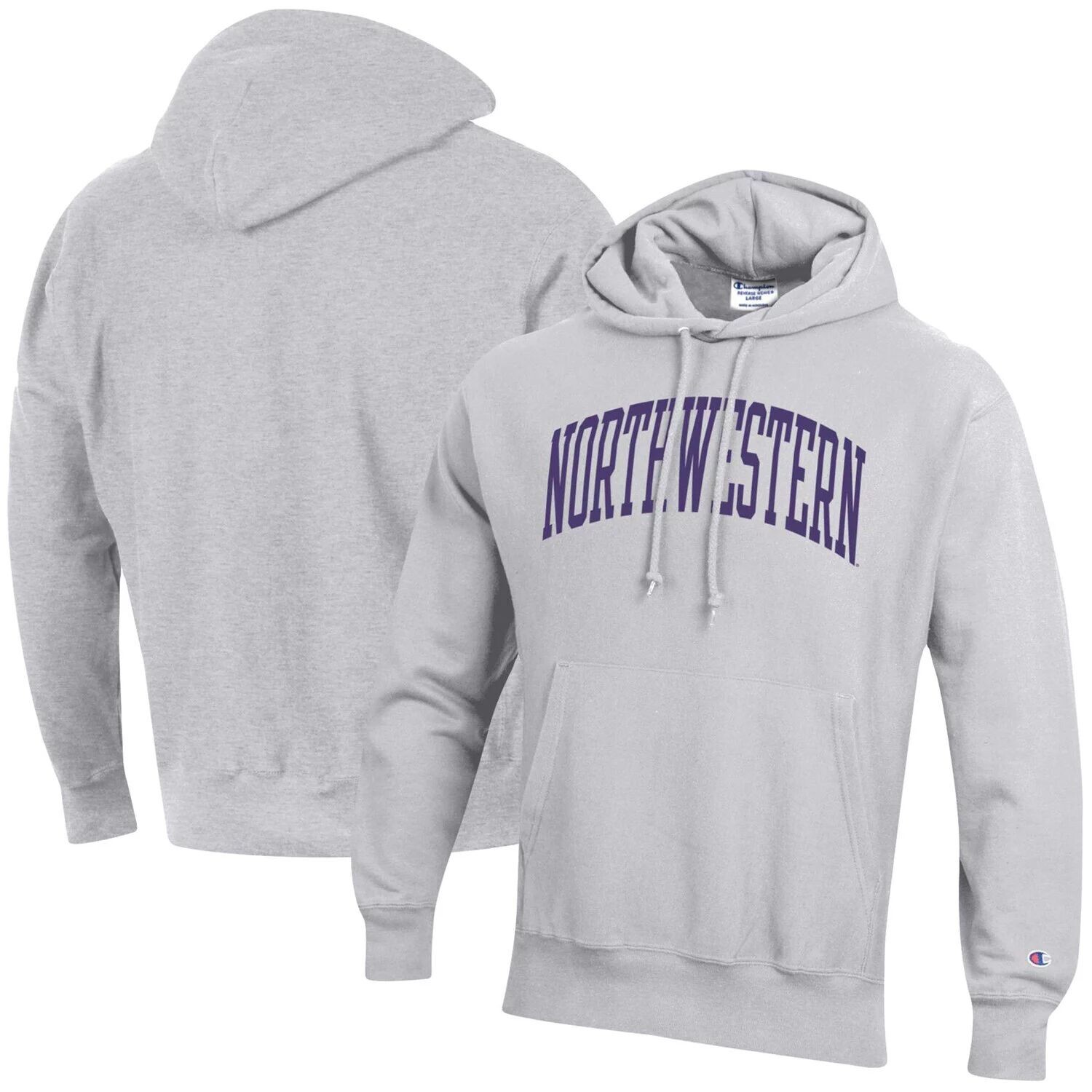 

Мужской серый пуловер с капюшоном Northwestern Wildcats Team Arch обратного переплетения Champion
