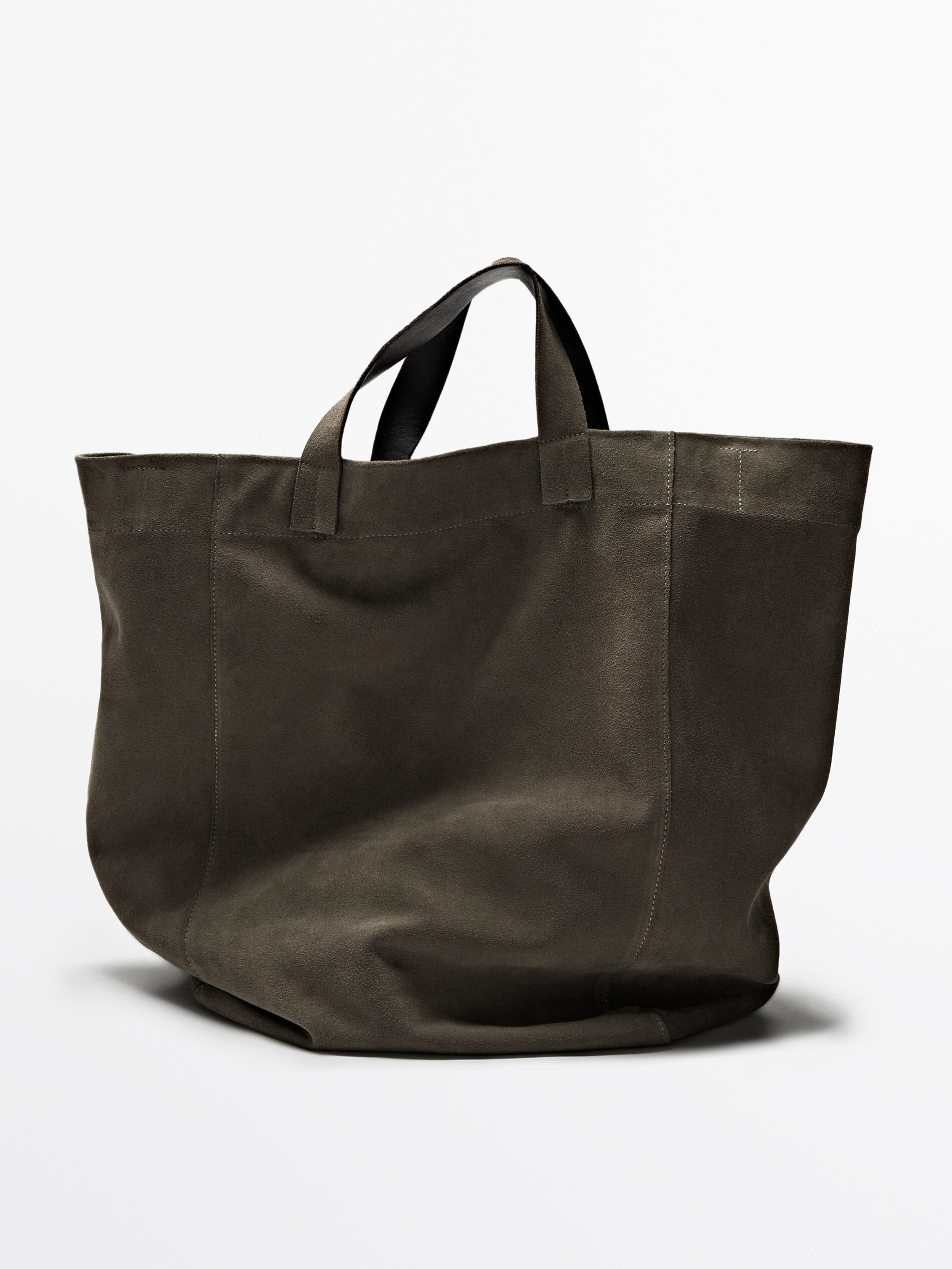 Замшевая кожаная сумка-сэтчер Massimo Dutti, коричневый