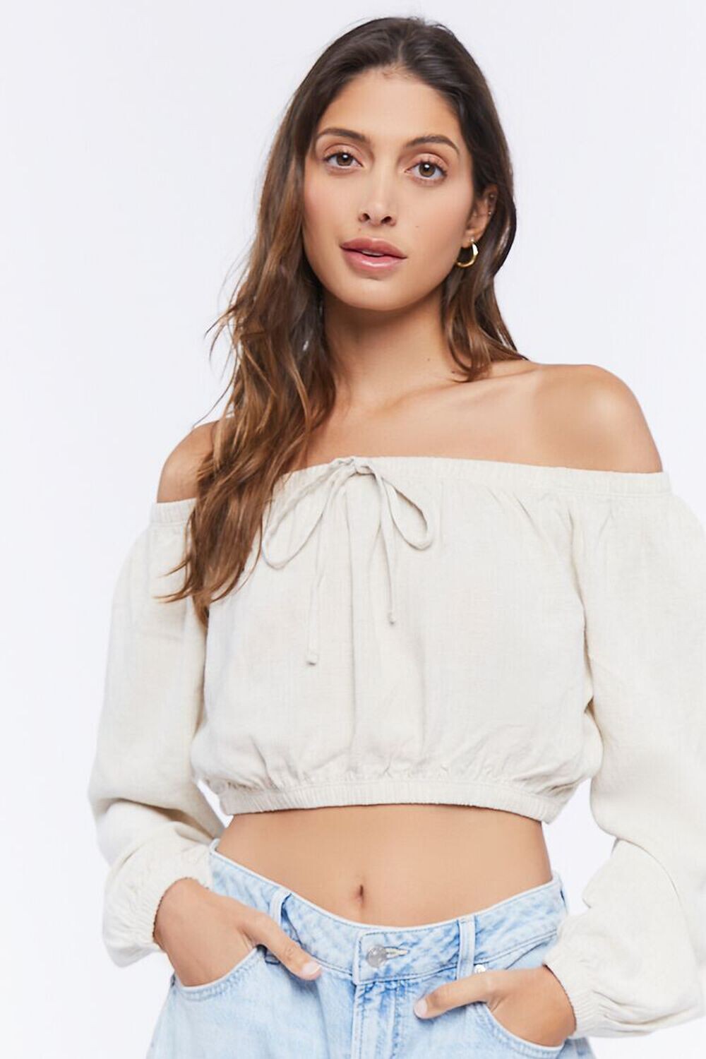 

Укороченный топ с открытыми плечами Forever 21, серо-коричневый