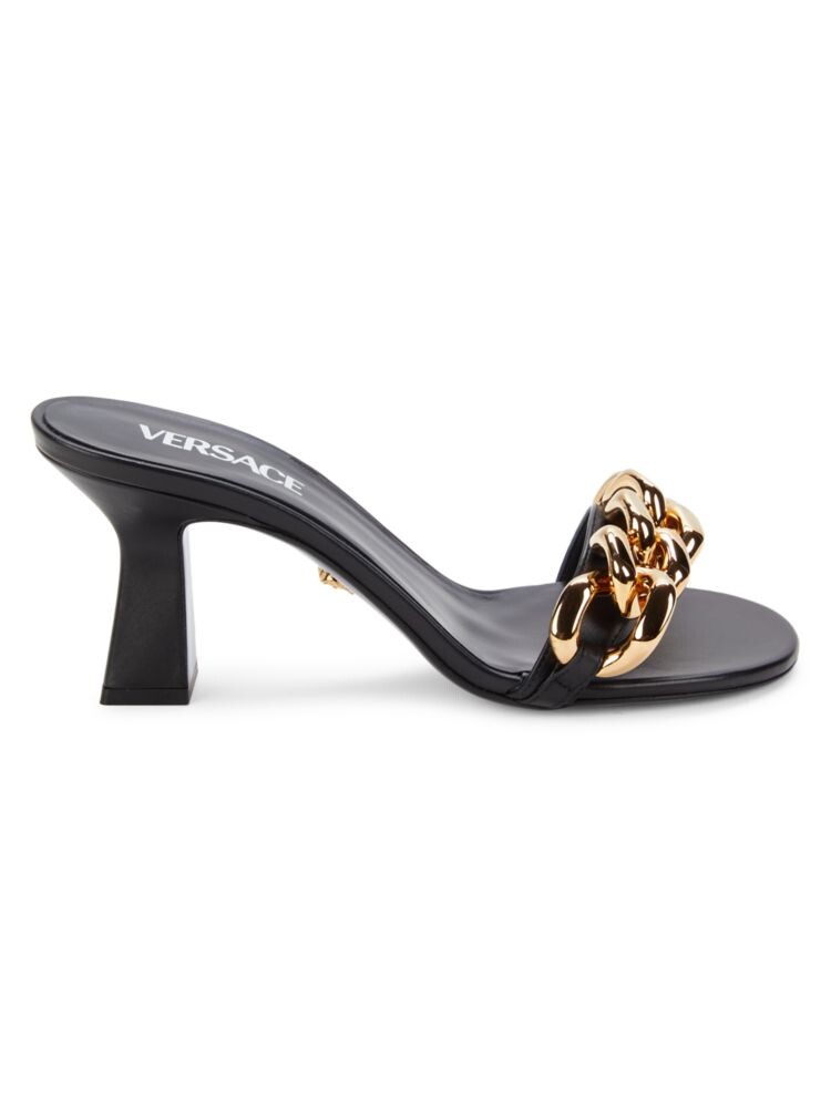 

Кожаные сандалии с цепочкой Versace, цвет Black Gold