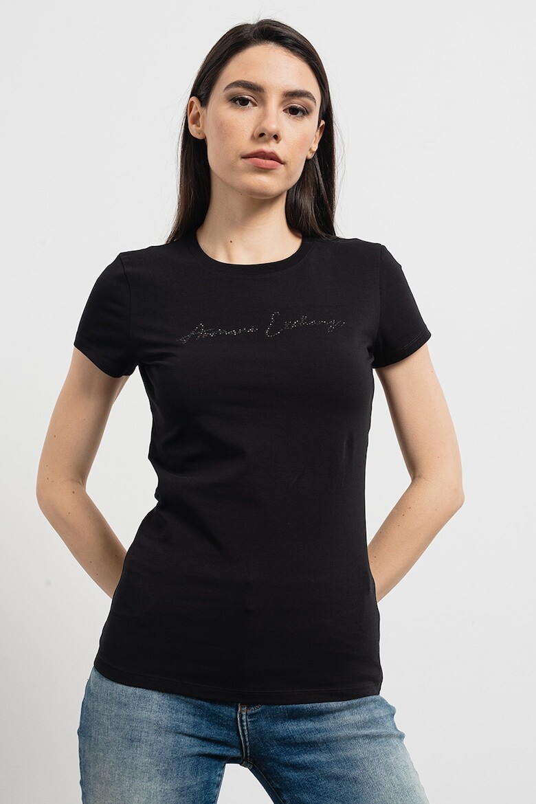 

Футболка с овальным вырезом и декоративными камнями Armani Exchange, черный