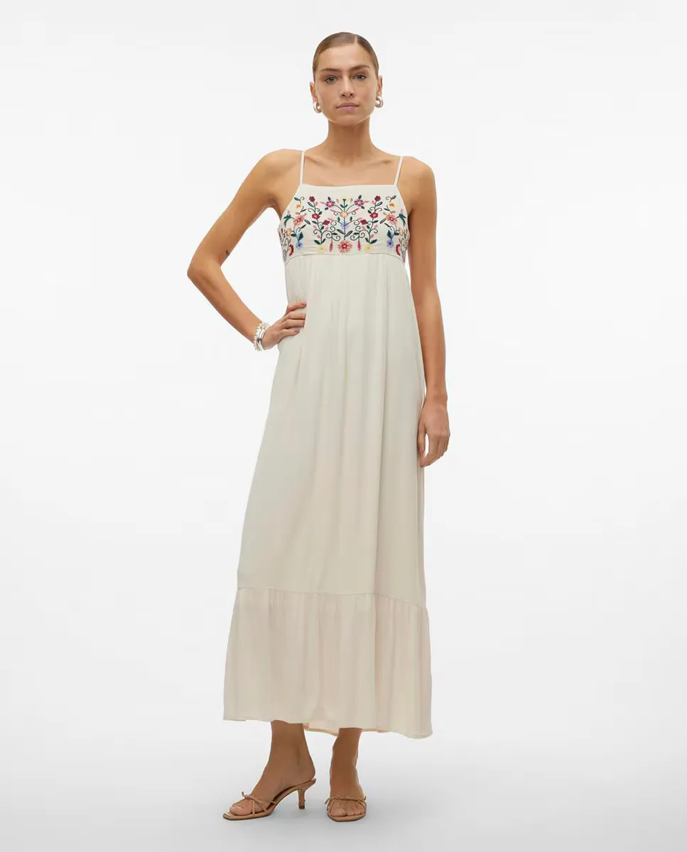 Длинное платье с вышивкой на груди Vero Moda, белый