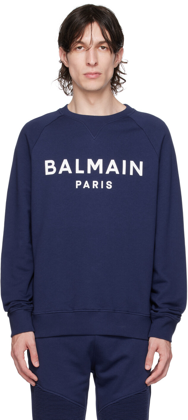 

Темно-синяя толстовка Balmain с флокированным принтом, Синий