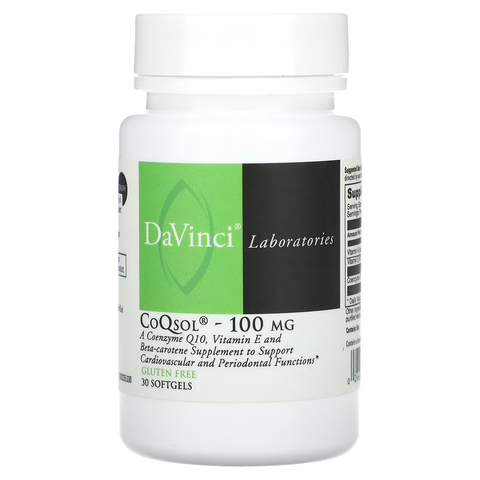 Добавка с коэнзимом DaVinci Laboratories of Vermont 100 мг, 30 мягких таблеток бад для поддержки сердечно сосудистой системы green leaf formula чеснок с витамином d3 e группы b 30 шт