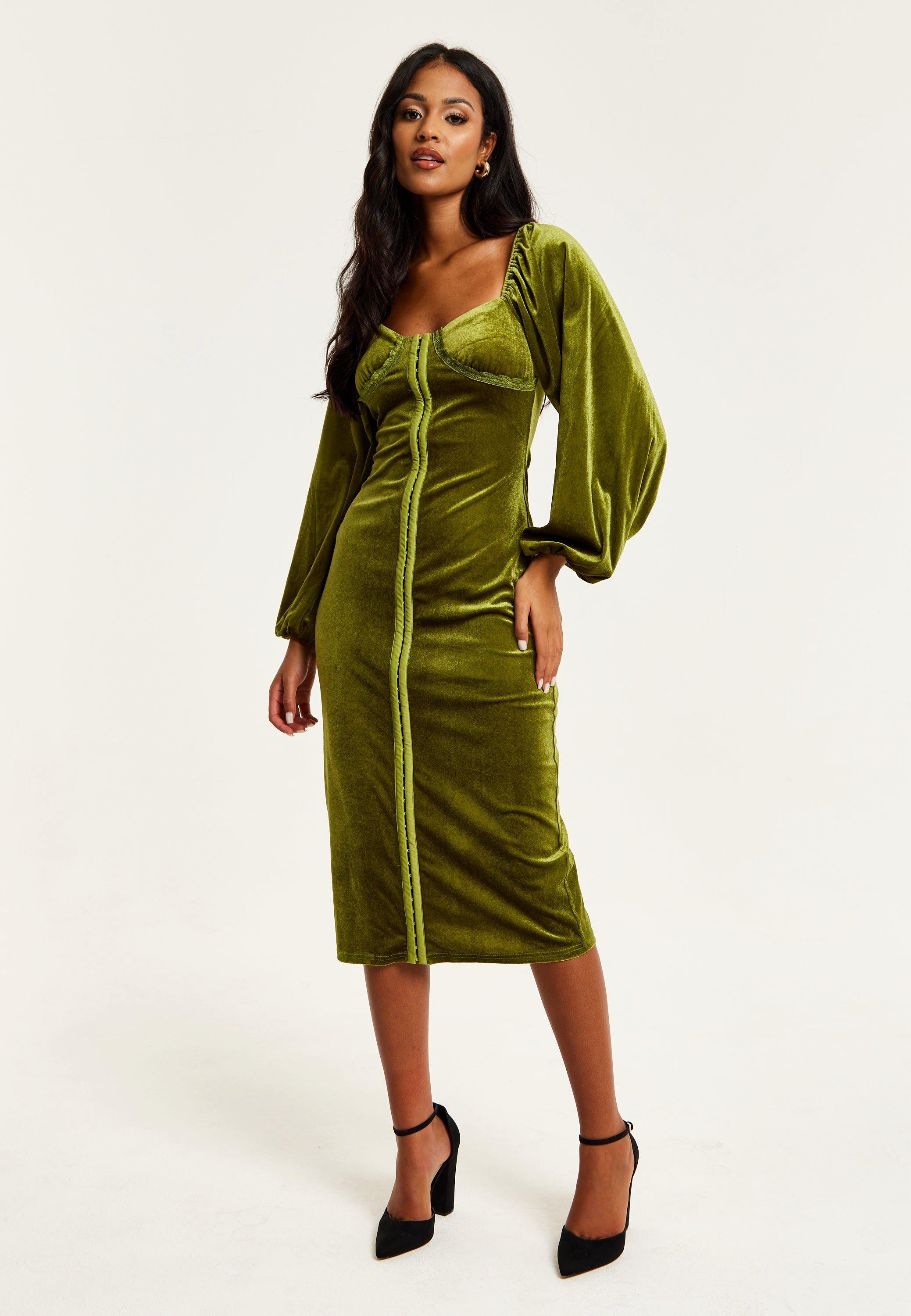 Зеленое бархатное платье миди с корсетом Liquorish, зеленый