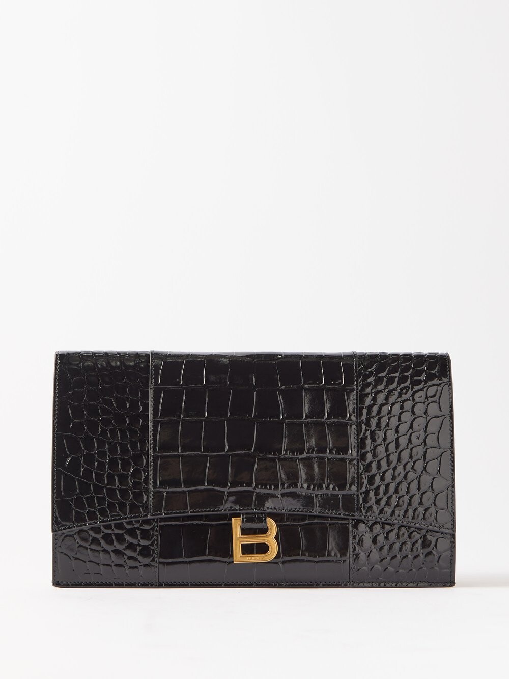 

Клатч из кожи с тиснением под кожу крокодила hourglass Balenciaga, черный