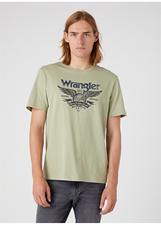 

Светло-зеленая мужская футболка с круглым вырезом Wrangler, Зеленый