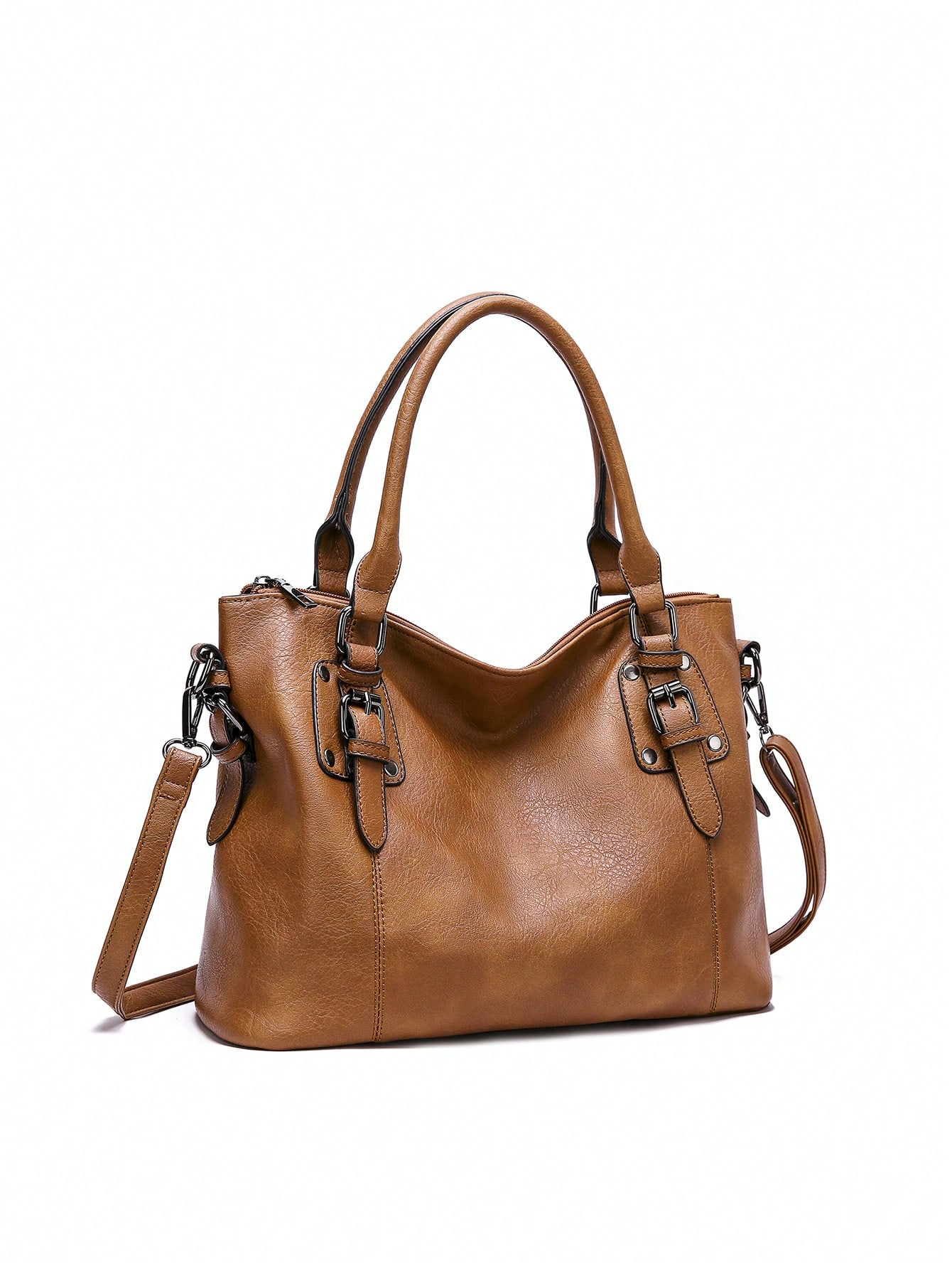 Простая модная сумка через плечо с пряжкой, модный комплект кошелька, коричневый