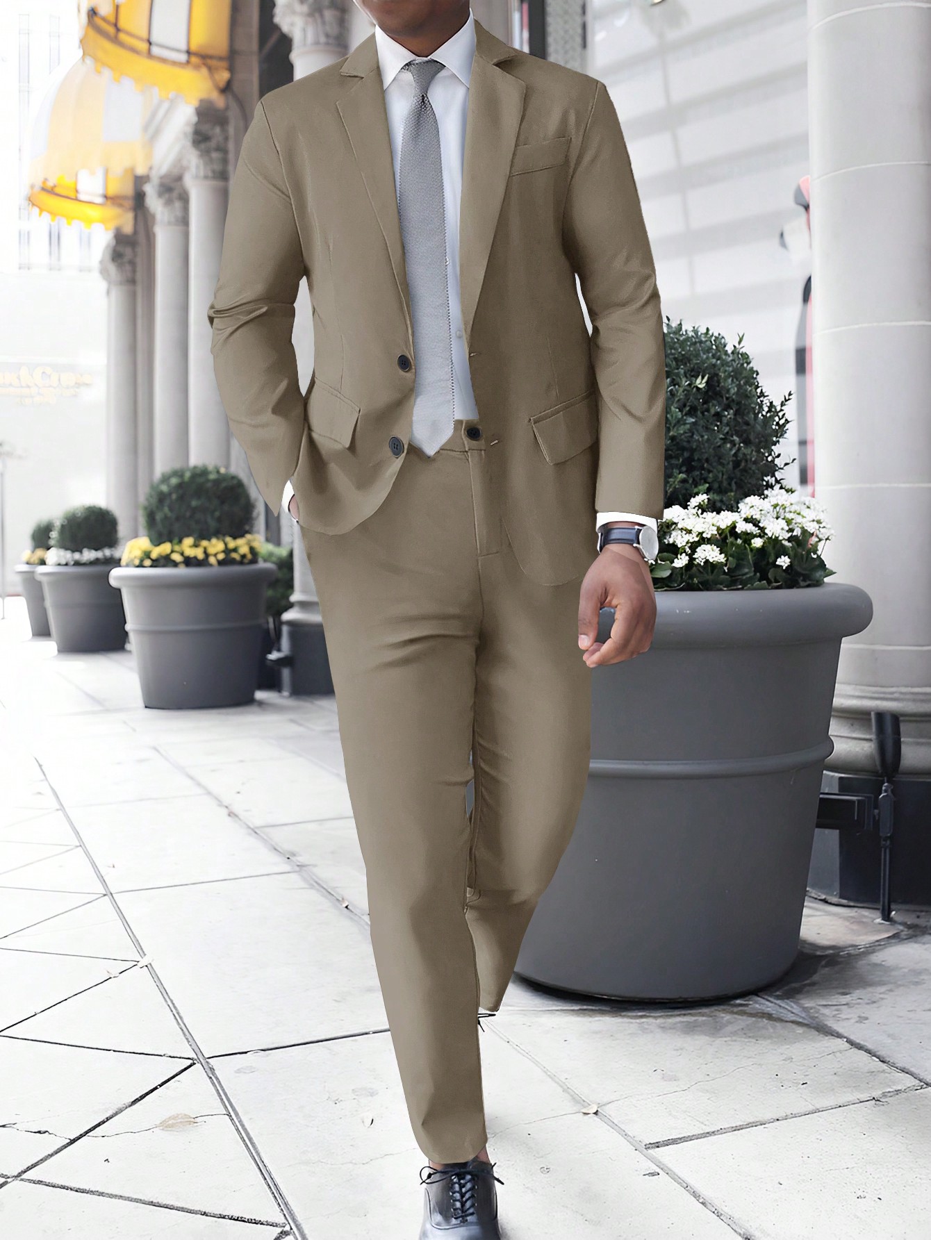Мужской однобортный пиджак и брюки Manfinity Mode, абрикос мужской однобортный трикотажный кардиган с лацканами и длинными рукавами