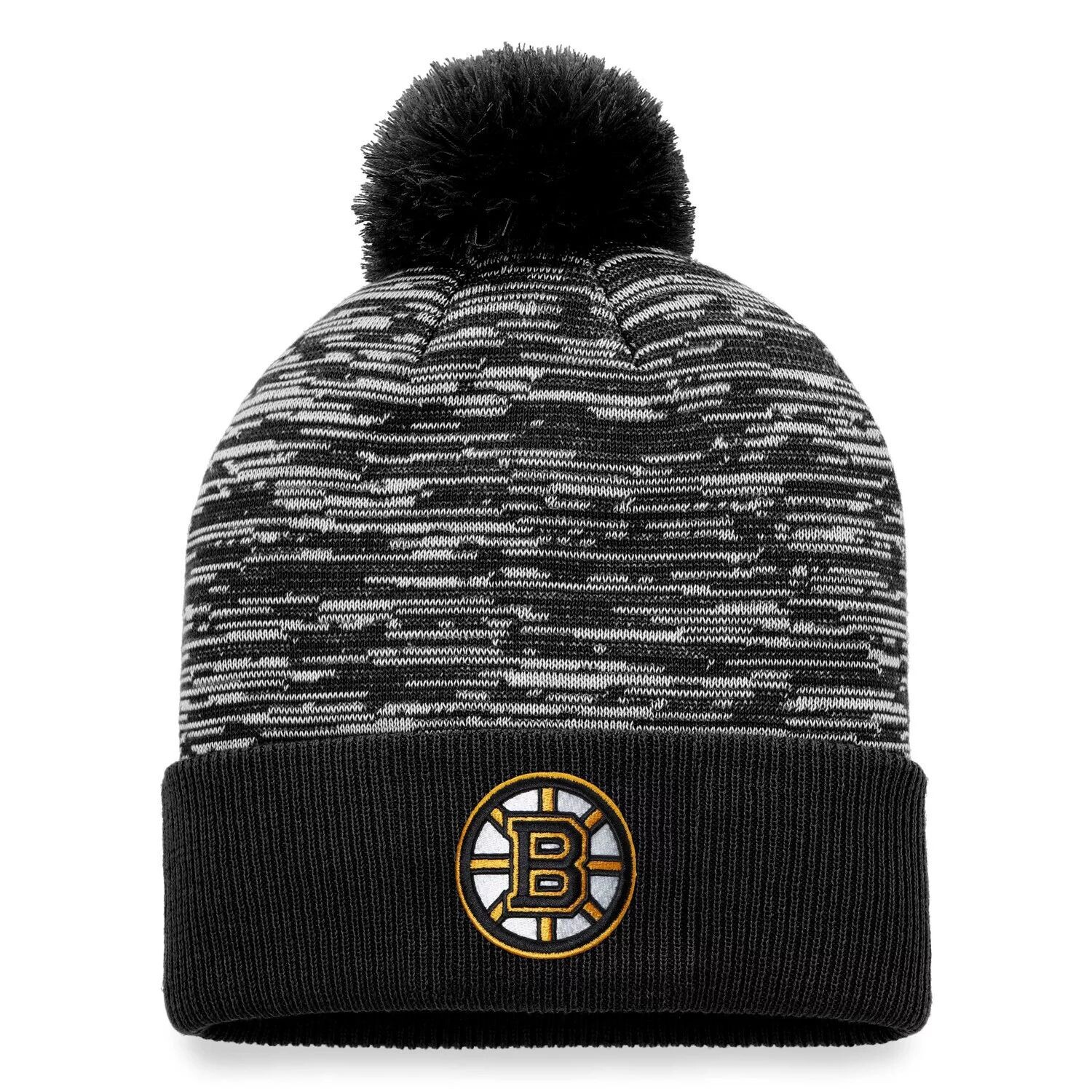 

Мужская черная вязаная шапка Fanatics Boston Bruins Defender с манжетами и помпоном