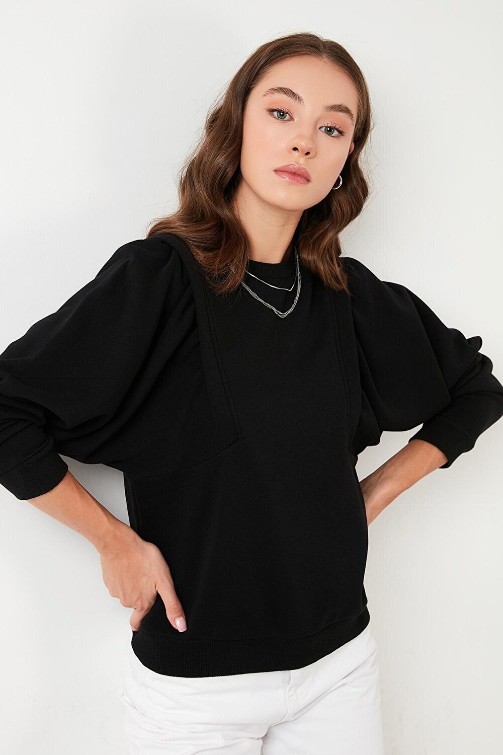 

Базовый хлопковый вязаный свитер с круглым вырезом 601MS0183 Lela