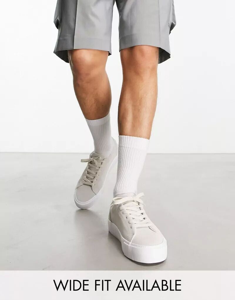 Серые кроссовки из искусственной кожи на шнуровке ASOS