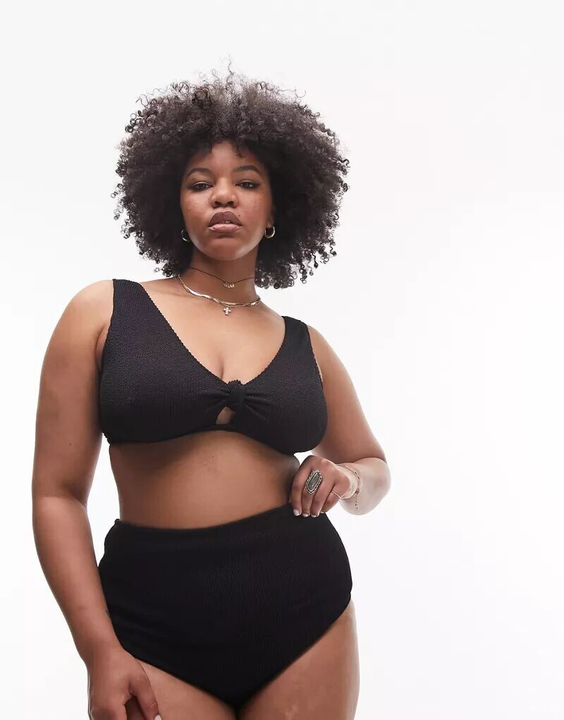 

Черный бикини-топ с жатым узлом спереди Topshop Curve