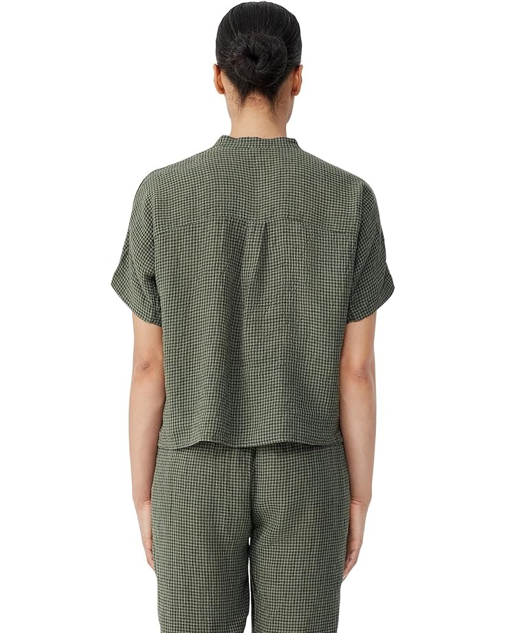 

Рубашка Eileen Fisher Mandarin Collar Short Sleeve Shirt, цвет Loden