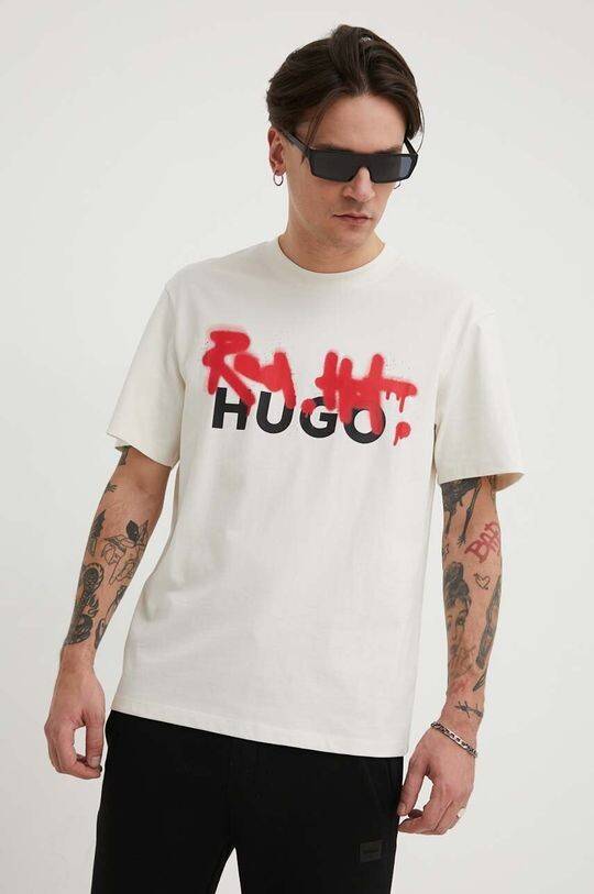 

Хлопковая футболка Hugo, бежевый