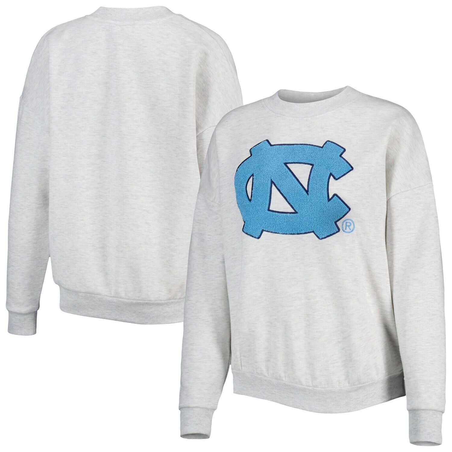 

Женский флисовый пуловер с нашивкой из синели и синели на каблуке Gameday Couture Heather Grey North Carolina Tar Heels Толстовка