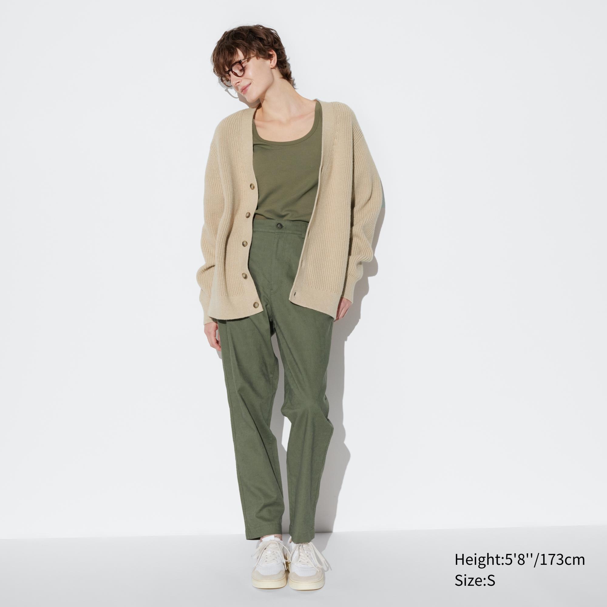 Брюки из хлопкового льна ines de la fressange UNIQLO, оливковый рубашка uniqlo ines de la fressange flannel натуральный