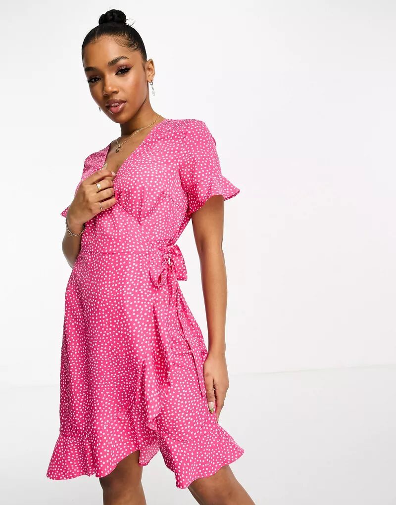 Розовое платье мини с запахом в горошек Vero Moda