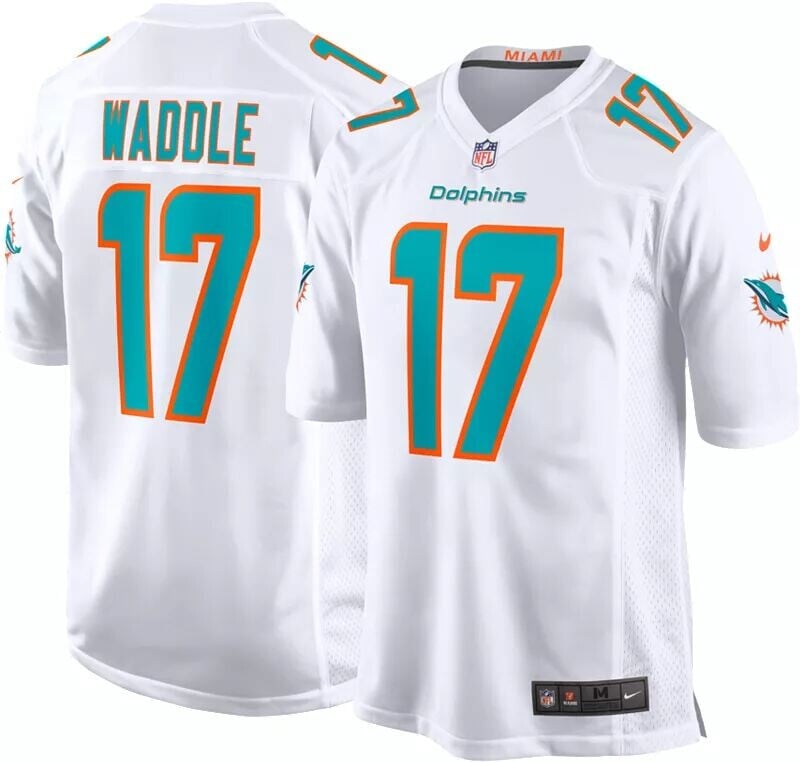 

Мужское белое игровое джерси Nike Miami Dolphins Jaylen Waddle #17