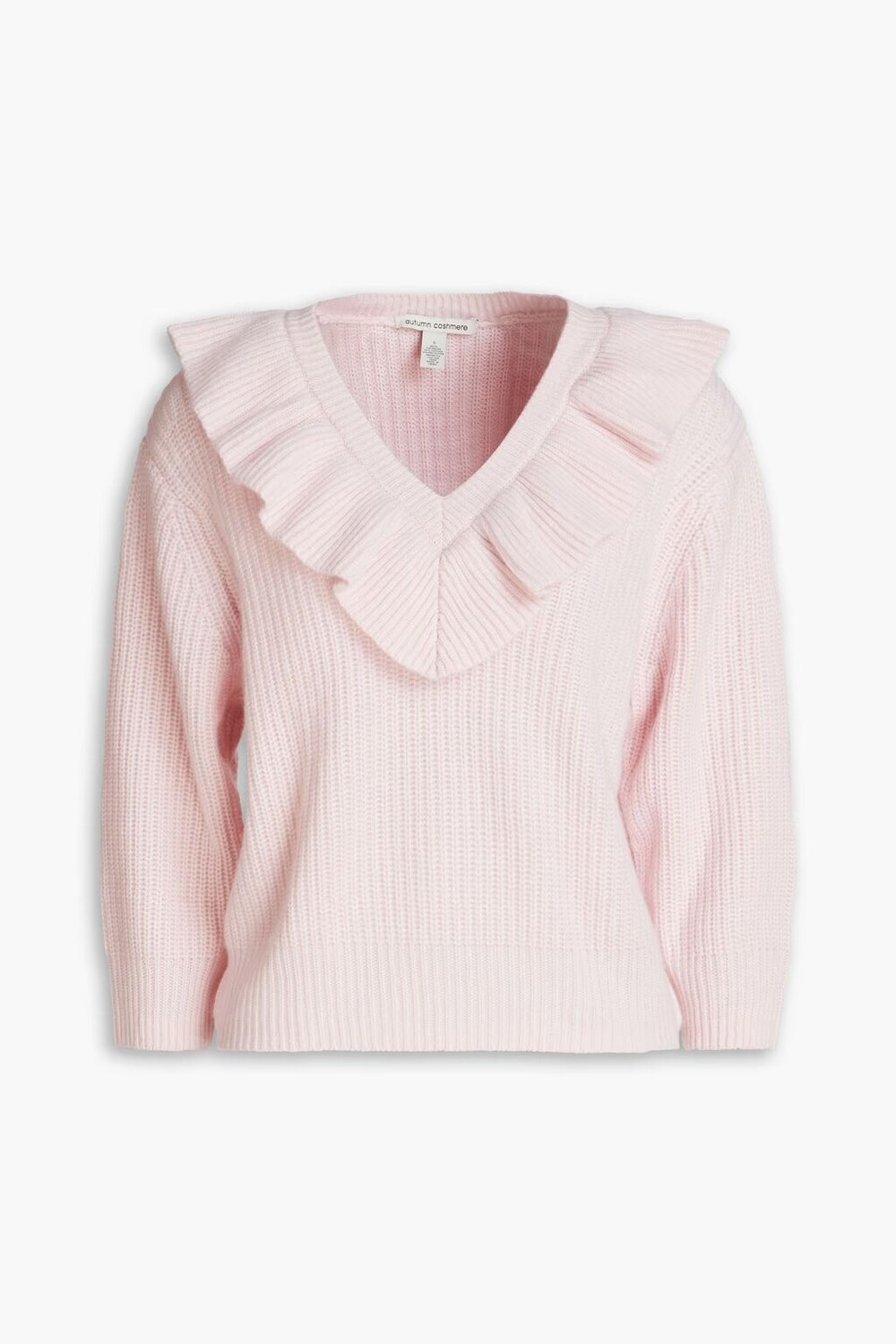 

Свитер из кашемира в рубчик с рюшами Autumn Cashmere, пастельно-розовый
