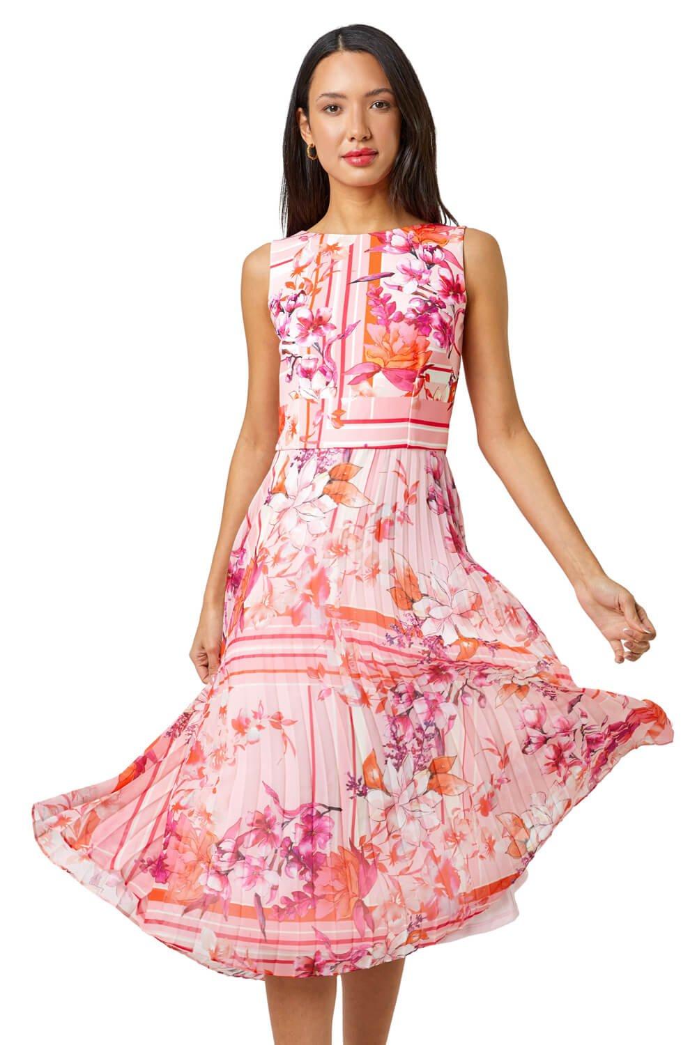 Плиссированное платье с цветочным принтом и расклешенной юбкой Roman, розовый платье расклешенное с принтом uniqlo зеленый