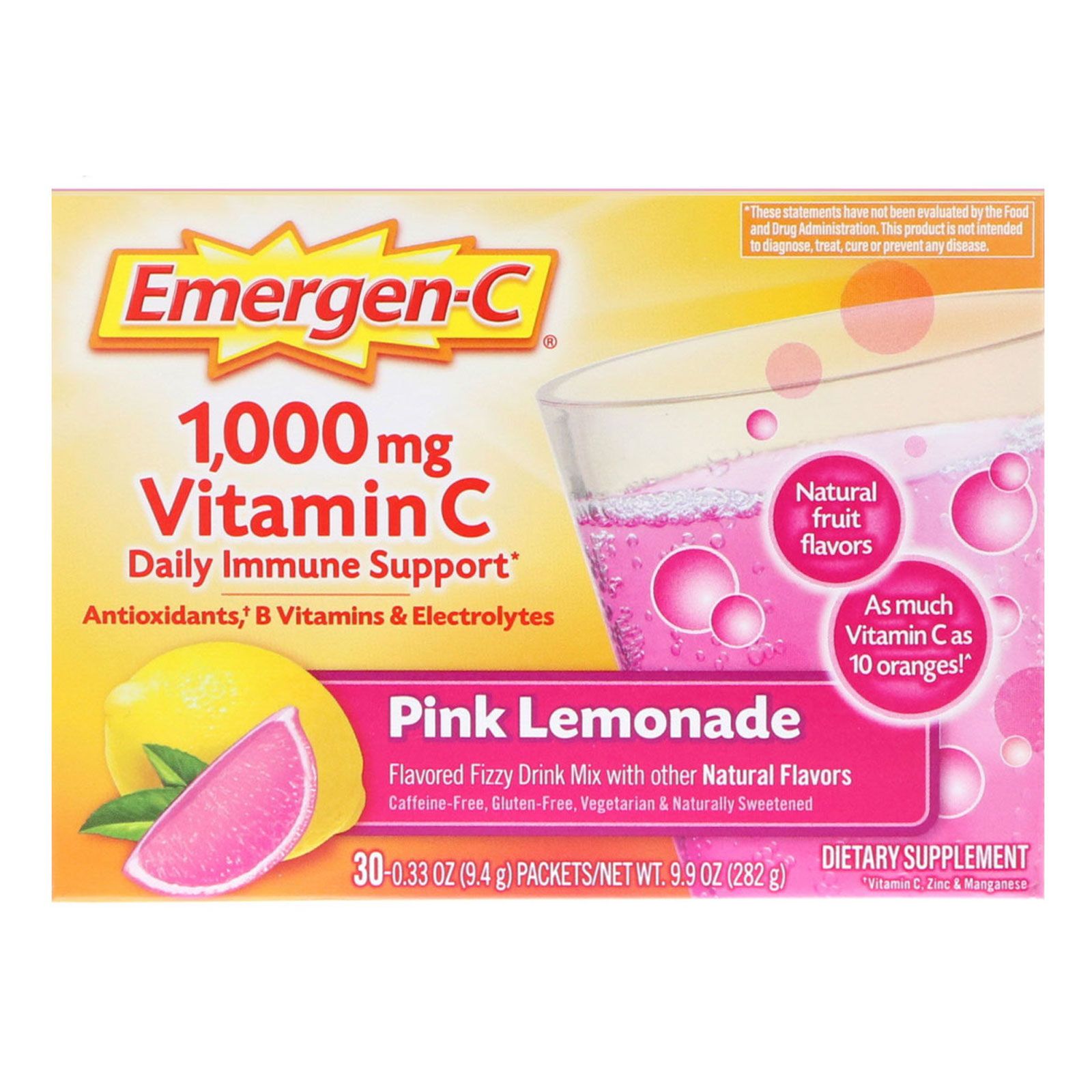 Emergen-C 1,000 mg Vitamin C Daily Immune Support Pink Lemonade 30 Packets 0.33 oz (9.4 g) Each culturelle probiotics immune defense packets mixed berry flavor 20 once daily single serve packets