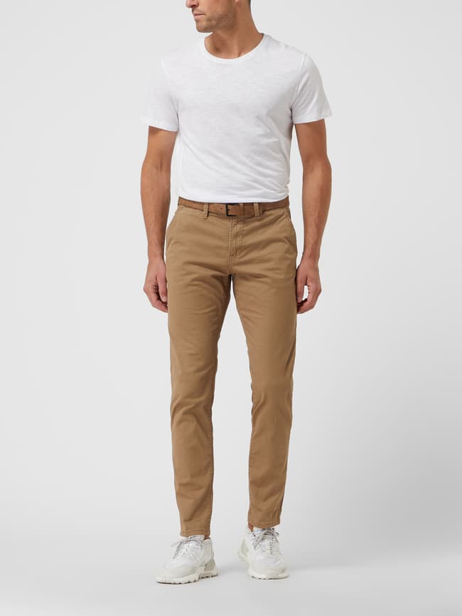 Узкие брюки чиносы с поясом Tom Tailor, коричневый брюки мужские свободные зауженные карго tom tailor denim коричневый