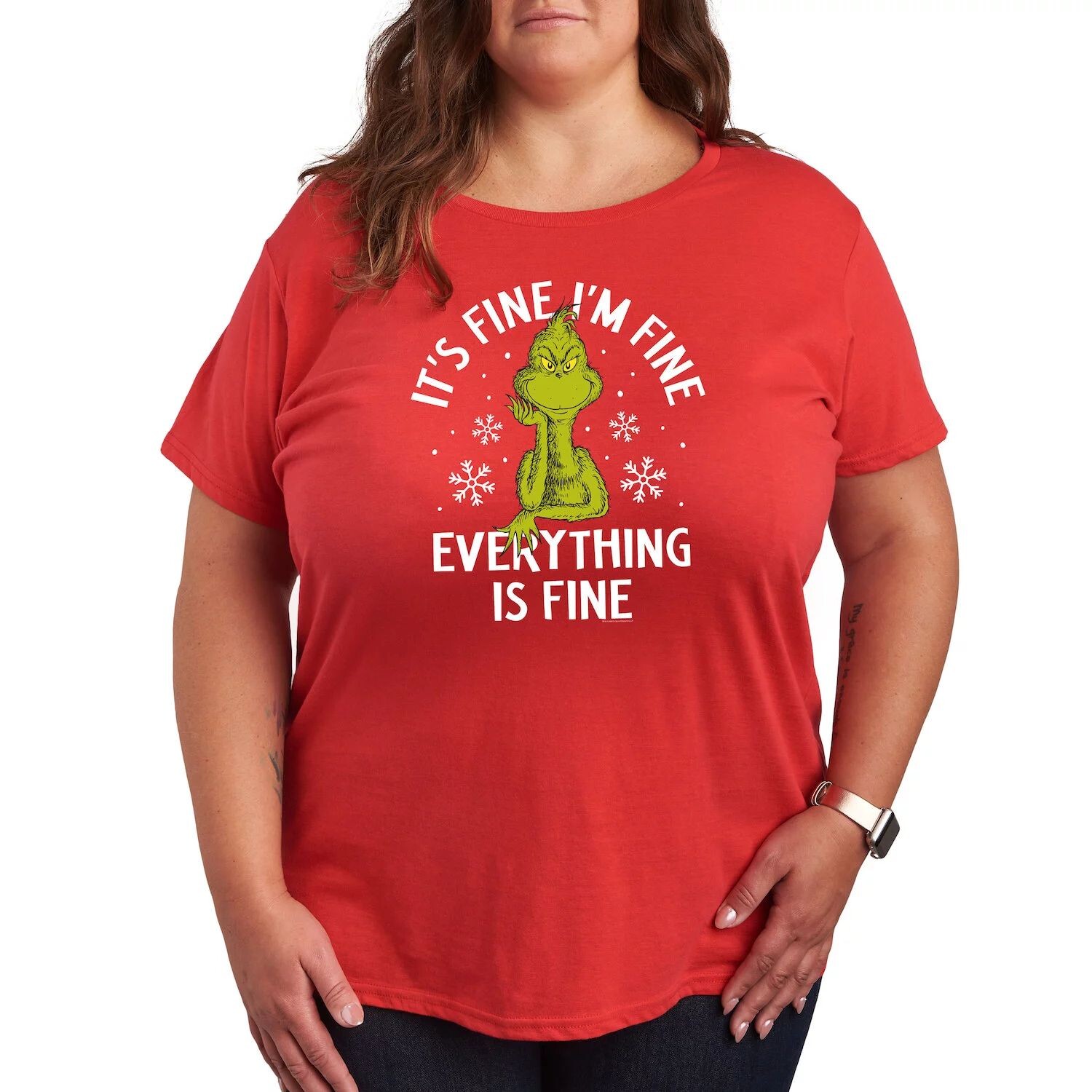 

Футболка Missy Plus Size с рисунком «Доктор Сьюз Гринч» It’s Fine I’m Fine Licensed Character, красный