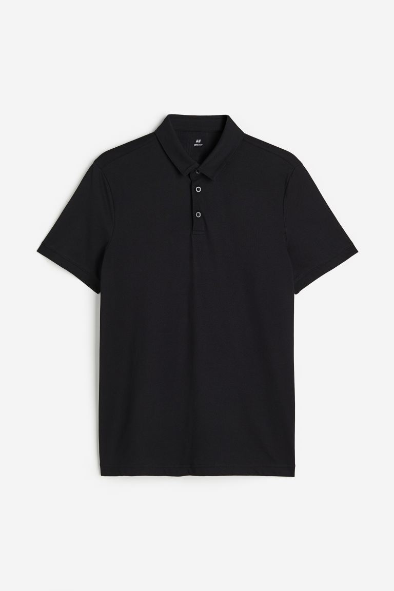 Рубашка поло Coolmax узкого кроя H&M, черный базовая рубашка slim fit с короткими рукавами defacto хаки