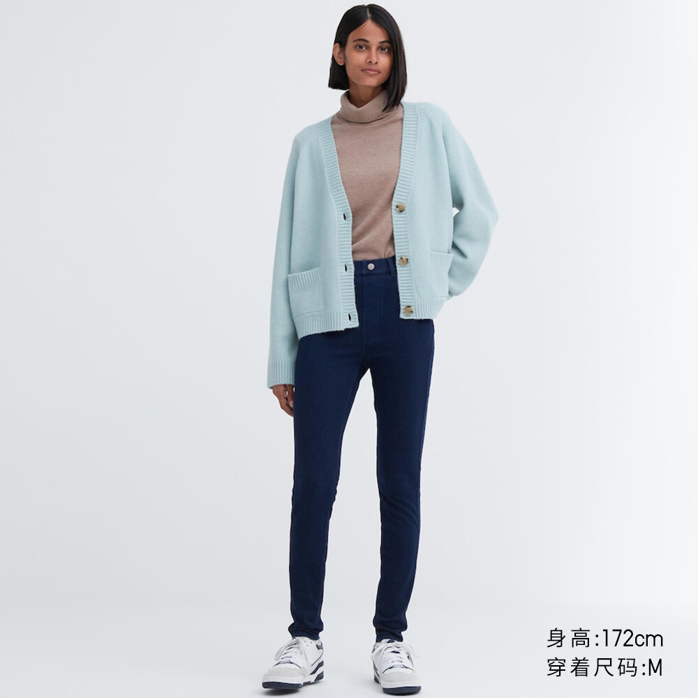 

Брюки Uniqlo Heattech джинсовые узкие с высокой талией, темно-синий