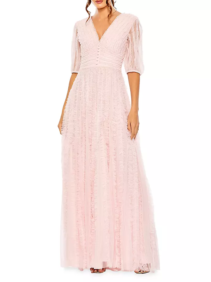 

Шифоновое платье с V-образным вырезом и оборками Mac Duggal, цвет rose