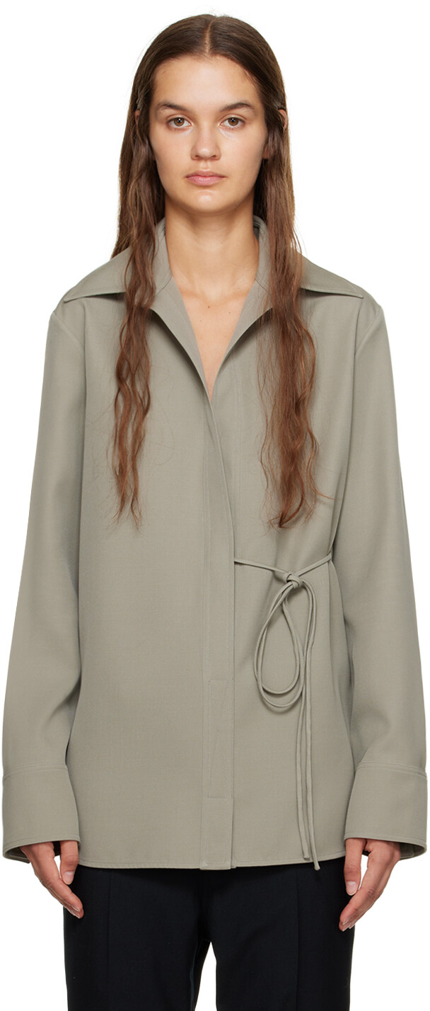 

Рубашка цвета хаки с запахом Jil Sander