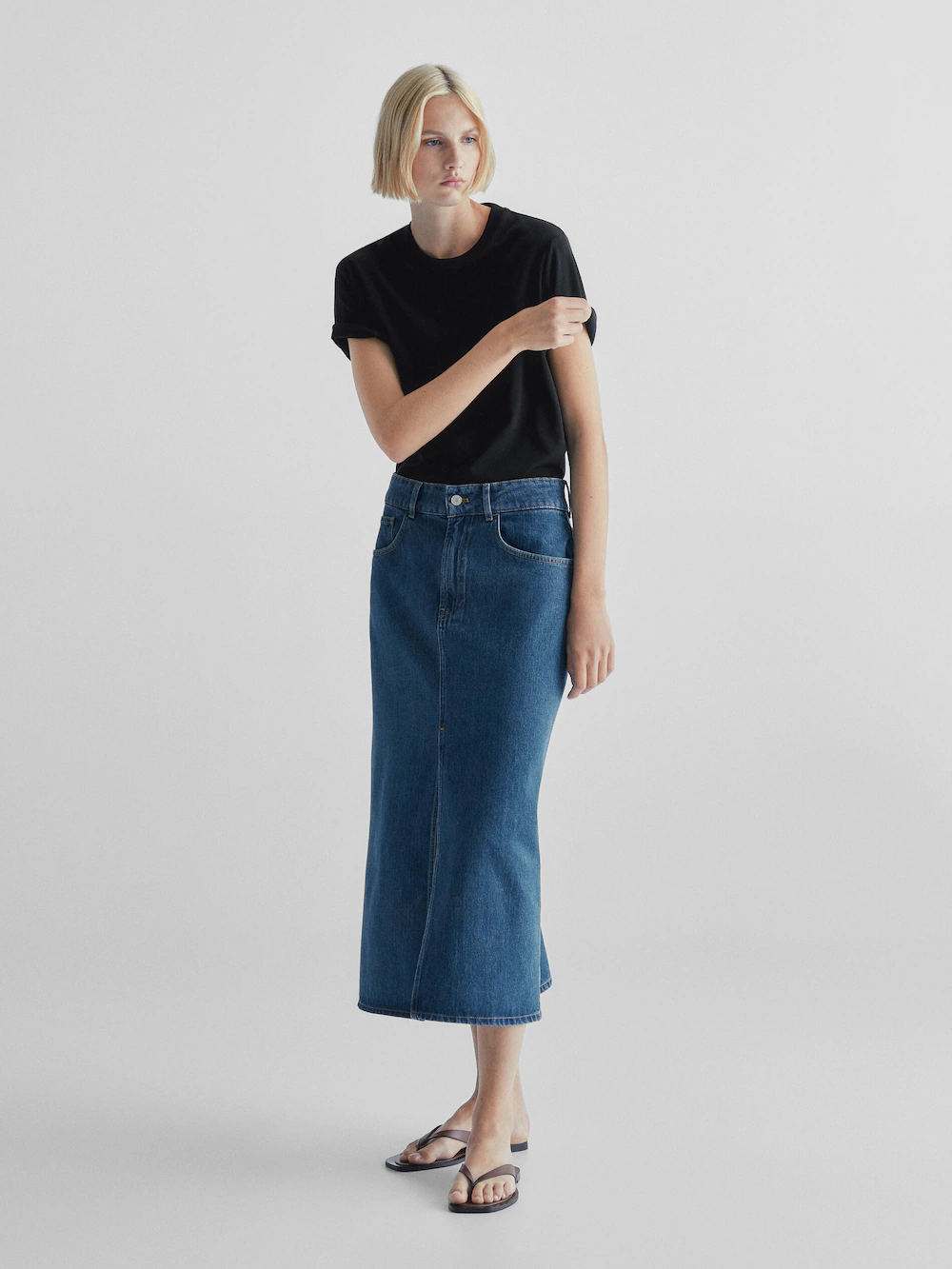

Юбка Massimo Dutti High-waist Denim Midi, синий