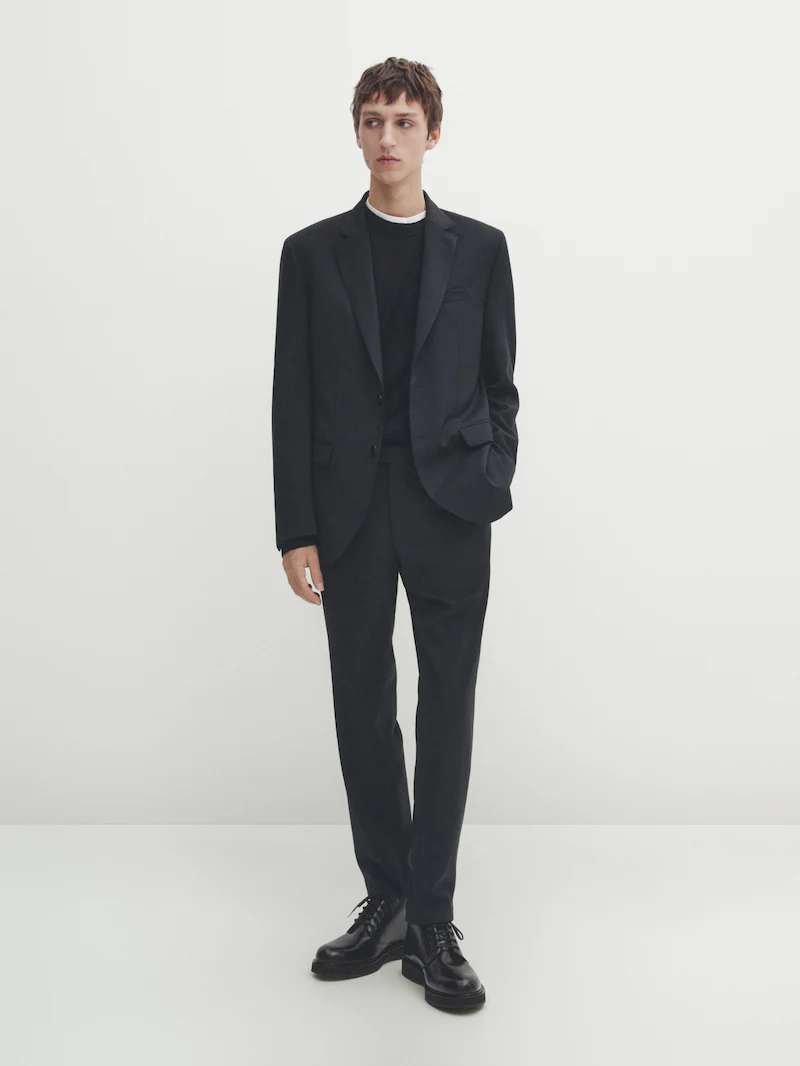 

Синие комфортные костюмные брюки из эластичной ткани Massimo Dutti, синий
