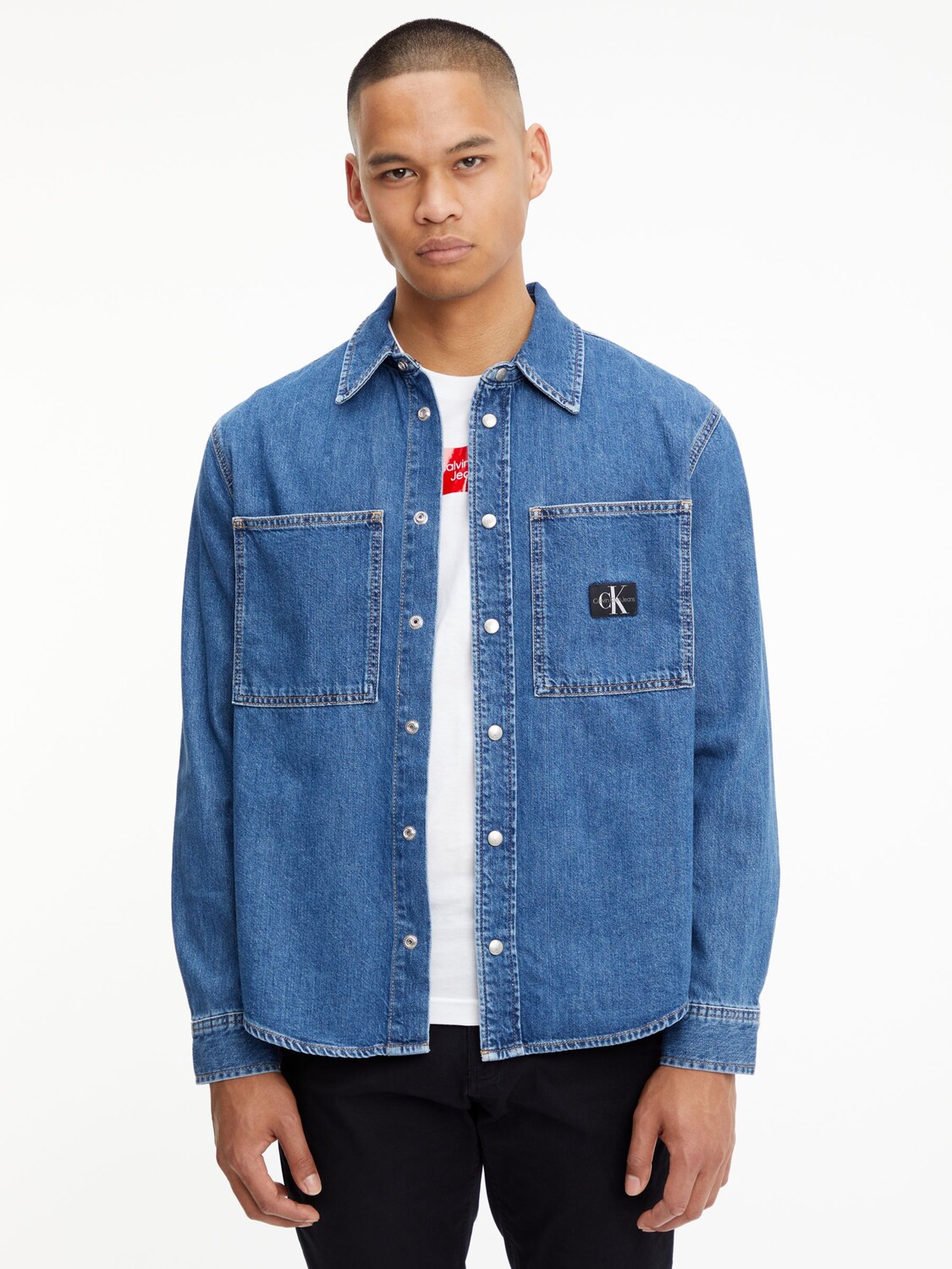 

Свободная джинсовая рубашка Calvin Klein Jeans, темный деним