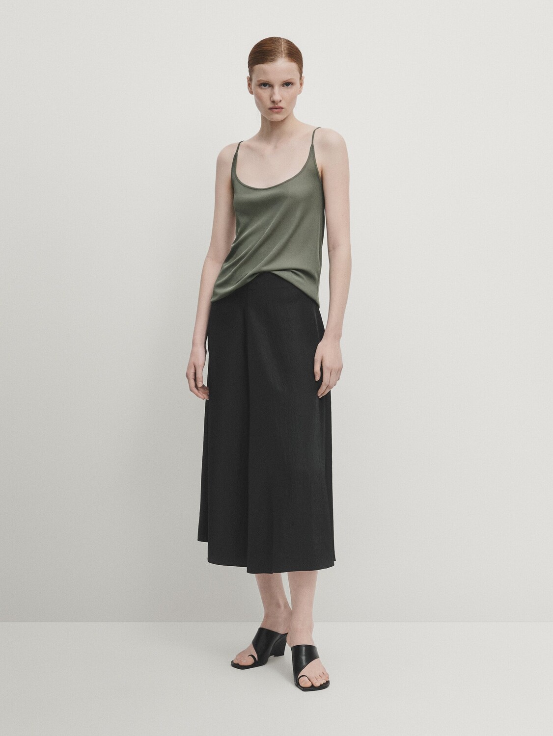 

Топ из 100% шелка с ремешками Massimo Dutti, хаки