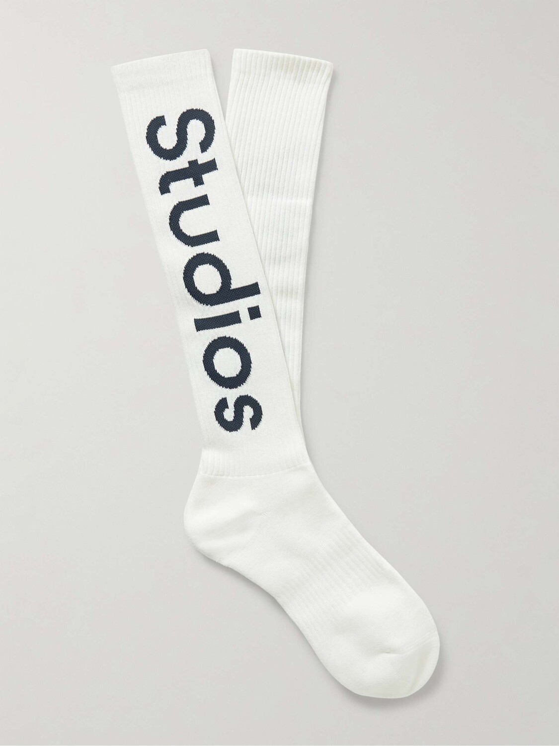 

Носки с логотипом и жаккардом в рубчик из смесового хлопка ACNE STUDIOS, белый