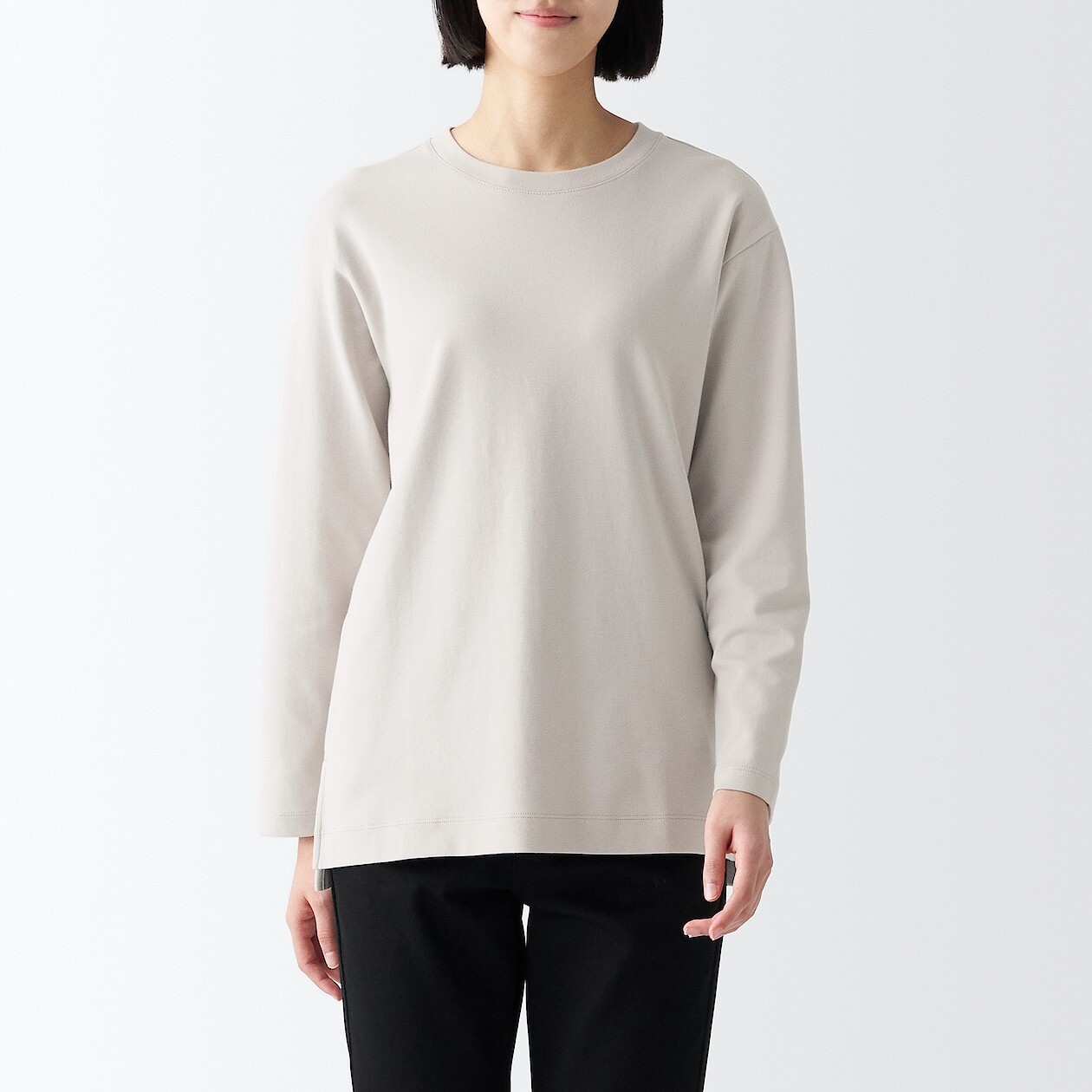 

Футболка гладкой вязки с длинными рукавами MUJI, светло-серый