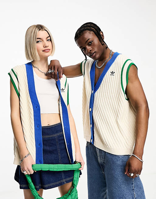 

Кремовый вязаный жилет на пуговицах унисекс adidas Originals adicolor 70-х
