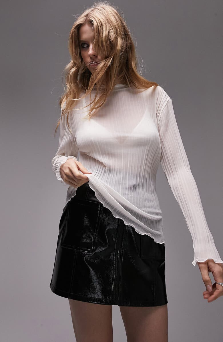 

Плиссированный топ с воротником-стойкой TOPSHOP, бежевый