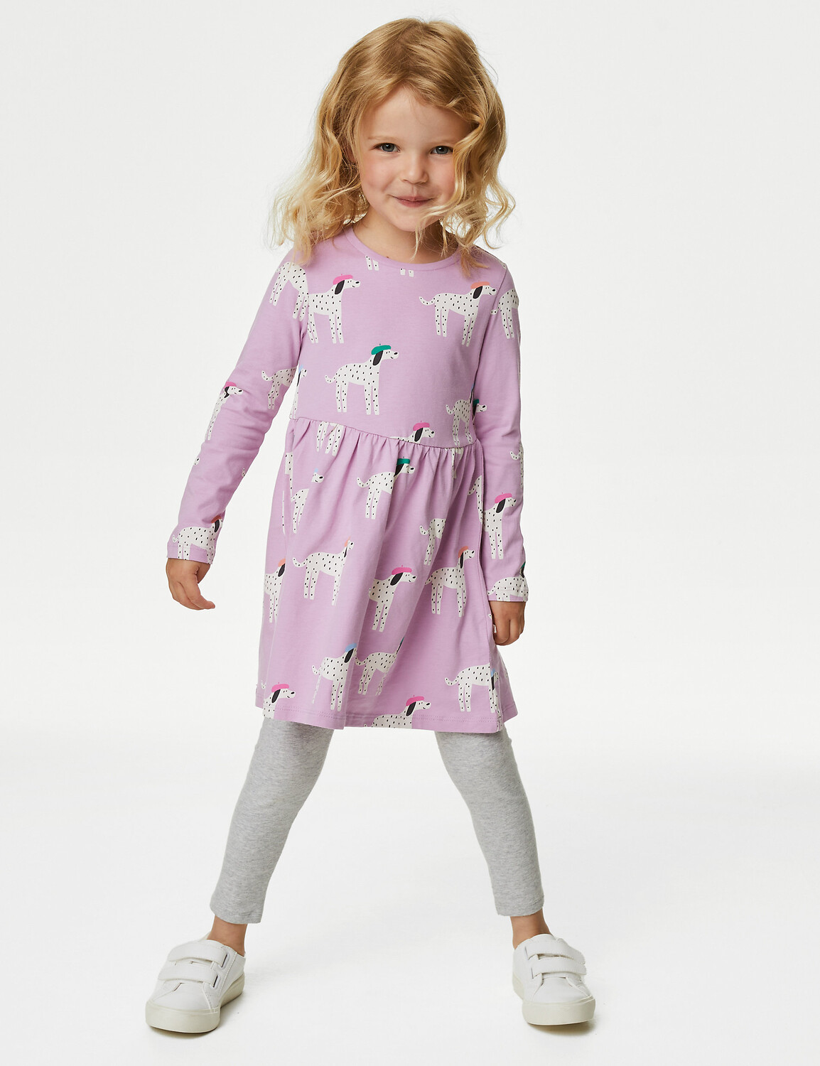 

Платье далматинца из чистого хлопка (2–8 лет) Marks & Spencer, розовый