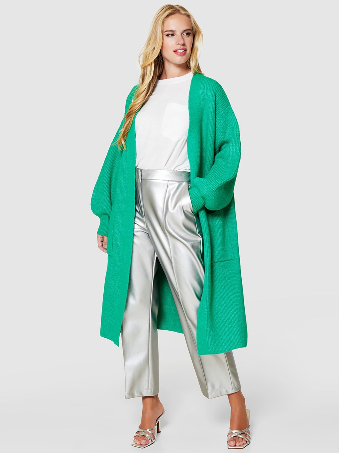 

Длинный кардиган в рубчик с открытым вырезом Closet London, зеленый