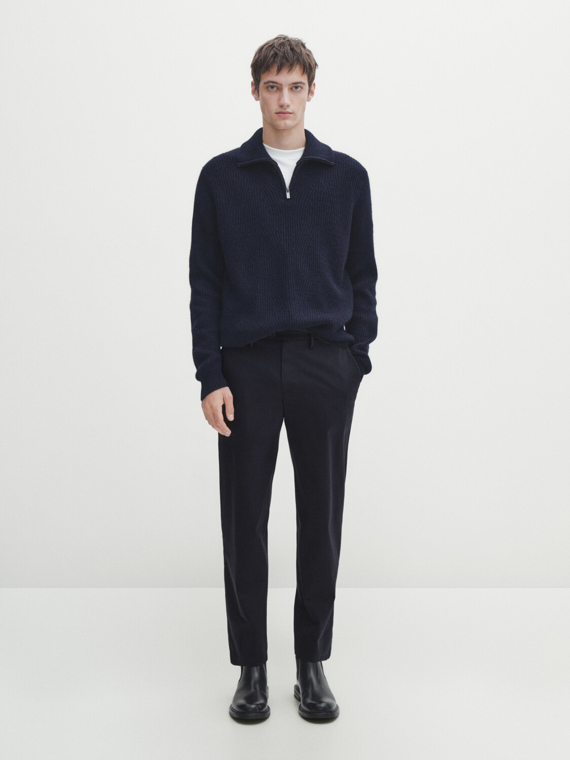 

Чинос расслабленного кроя с поясом Massimo Dutti, темно-синий