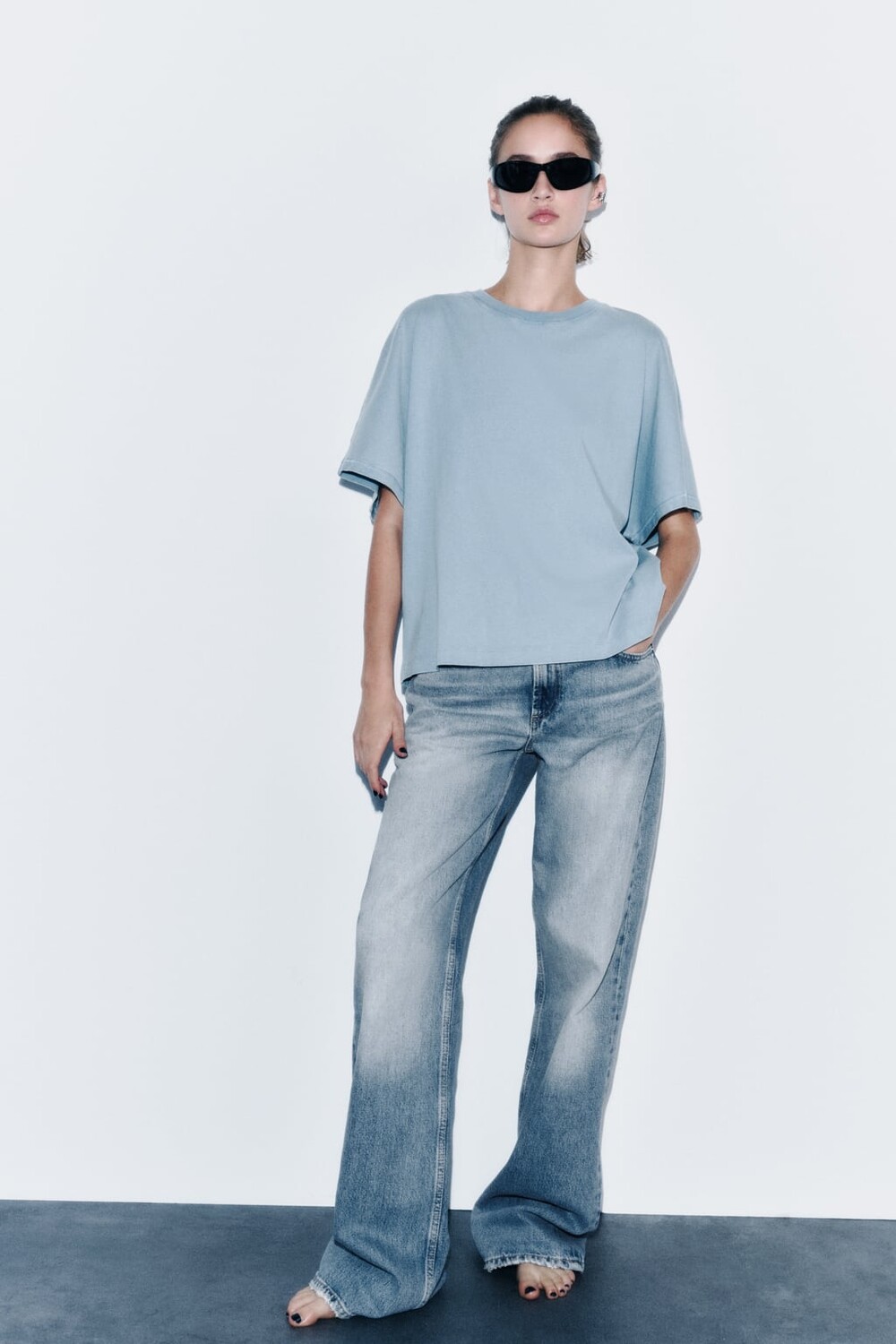 

Футболка из хлопка ZARA, синий