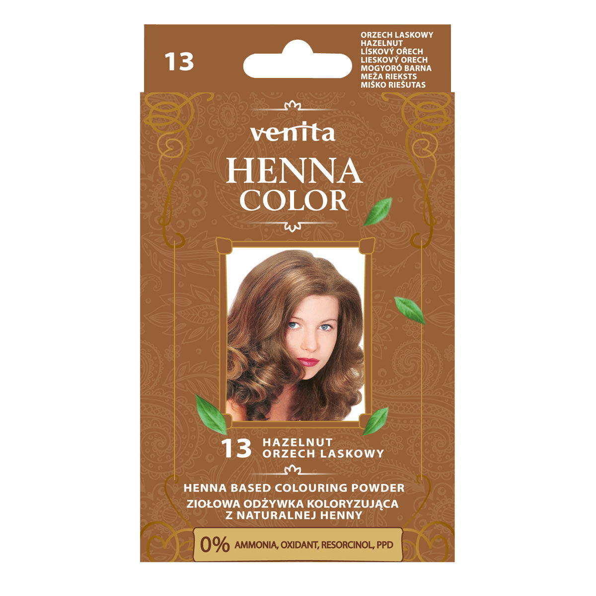 цена Травяной кондиционер-краситель с хной для волос 13 лесной орех Venita Henna Color, 75 гр