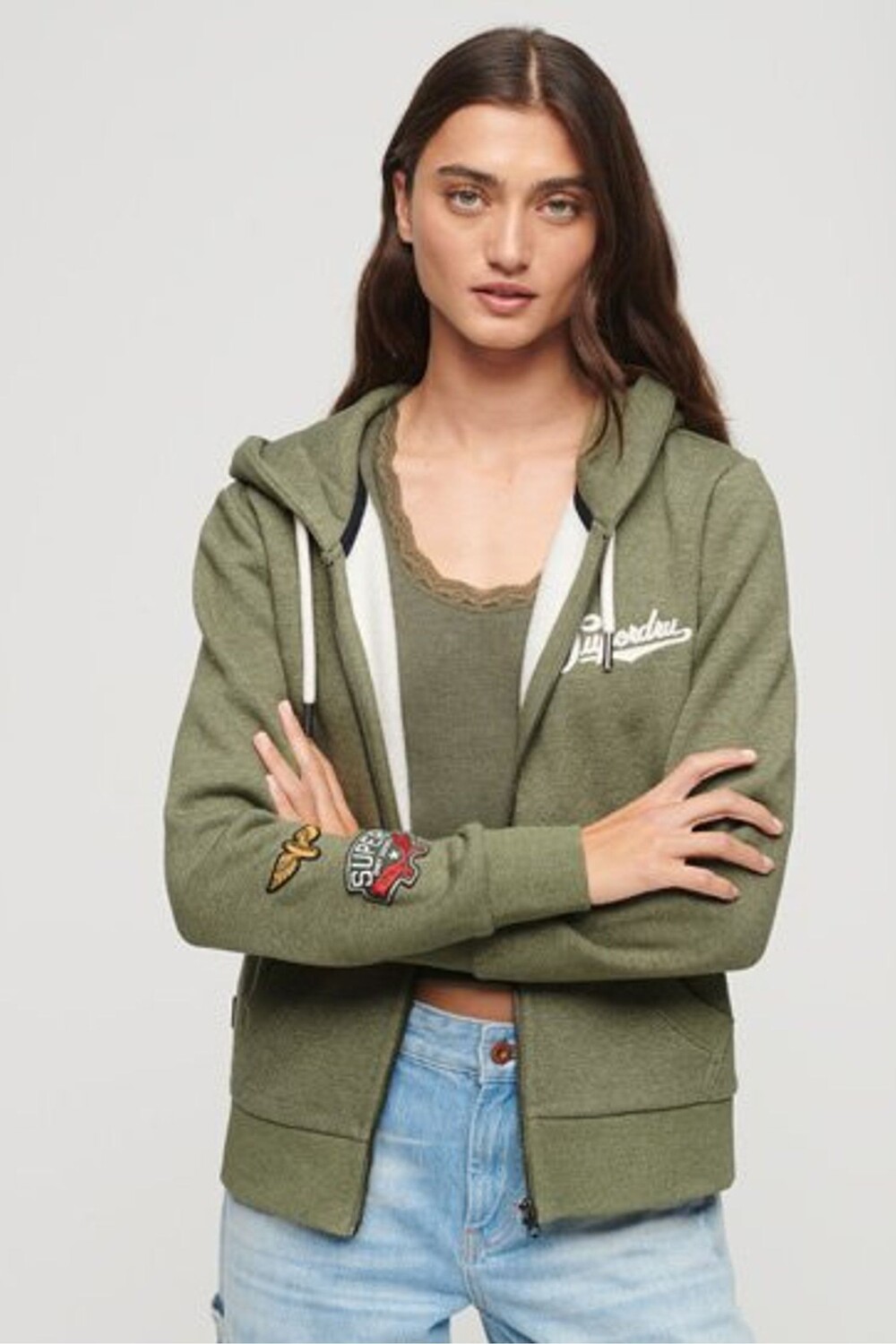 

Толстовка на молнии с украшением на заказ Superdry, зеленый