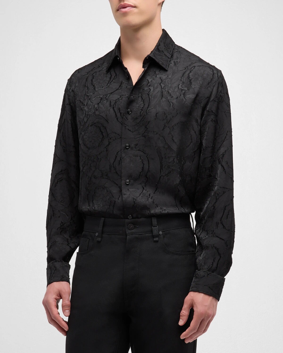

Мужская спортивная рубашка в тон Barocco Versace, цвет Black